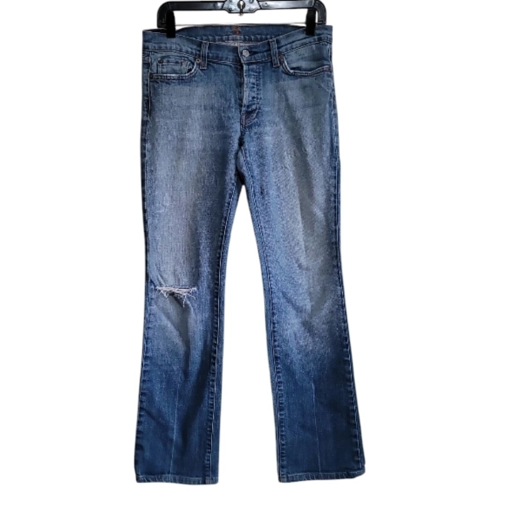 7 For All Mankind Blue Women's Distress Boycut  Jeans Size 28